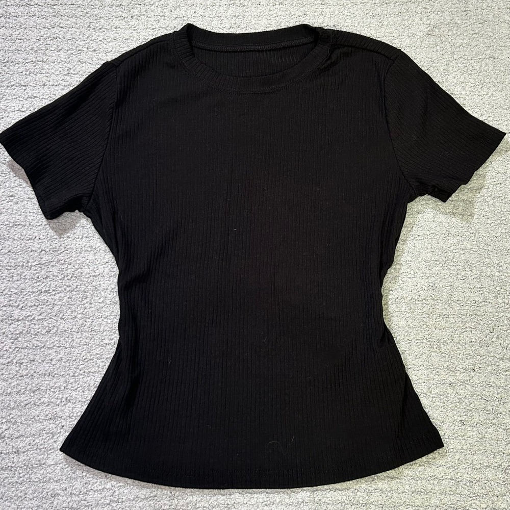 Dazy‎ T-Shirt Ribbed Baby Tee XL Black Minimalist Clean Girl Basic Solid
